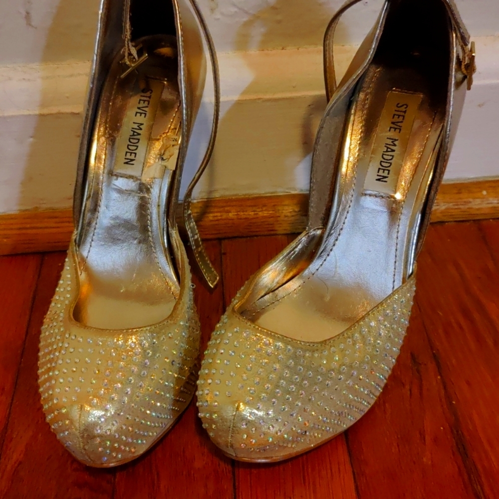 Steve Madden Platform Gold Rhinestone Crystal Diamonds Stiletto Heel